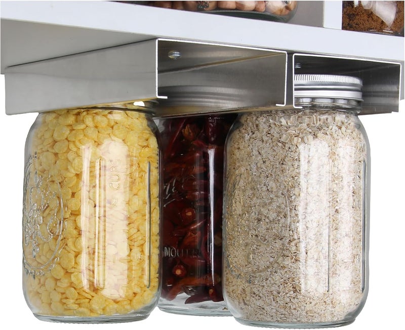 lopeztek Mason Jar Organizer, Mason Jars Rack for Food Storage, Canning Jar Holder Under Kitchen Cabinet, Mason Spice Jars Hanger Brackets for 4oz, 8oz, 12oz, 16oz, 24oz, 32oz, 64oz (2 Pcs-Wide Mouth) - Image 1